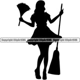 Maid Cleaning Service Clean House Woman Standing Silhouette Vector Design Element White Background Housework Cleaner Female Housekeeping Home Worker Housekeeper Job Art Logo Clipart SVG