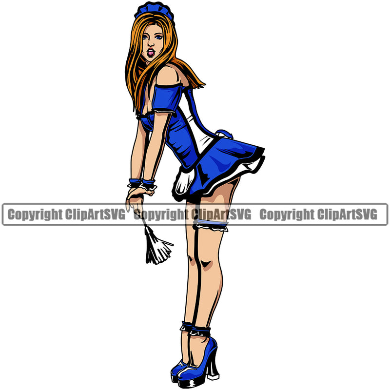 Sexy Woman Standing Red Head Color Design Element White Background Maid Cleaning Service Clean House Woman Housework Cleaner Female Housekeeping Home Worker Housekeeper Job Art Logo Clipart SVG