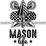 Mason Life Black And White Design Element Masonry Construction House Wall Builder Equipment BW White Background Concrete Block Work Worker Build Cement Bricklayer Brick Repair Company Art Logo Clipart SVG