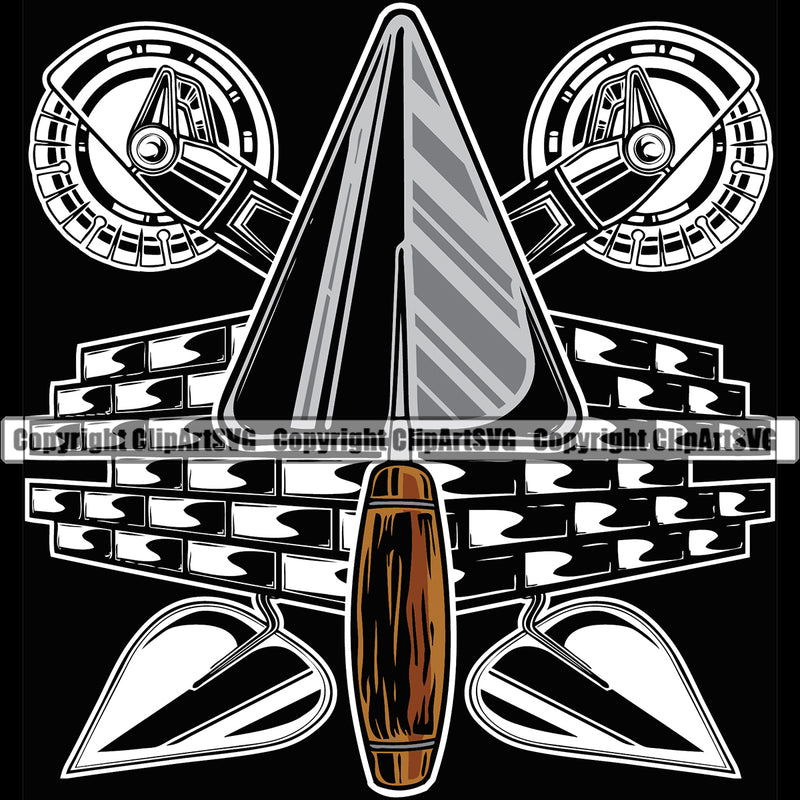 Mason Handel Color Design Element Masonry Construction House Wall Builder Concrete Block Work Worker Build Cement Bricklayer Brick Repair Company Art Logo Clipart SVG