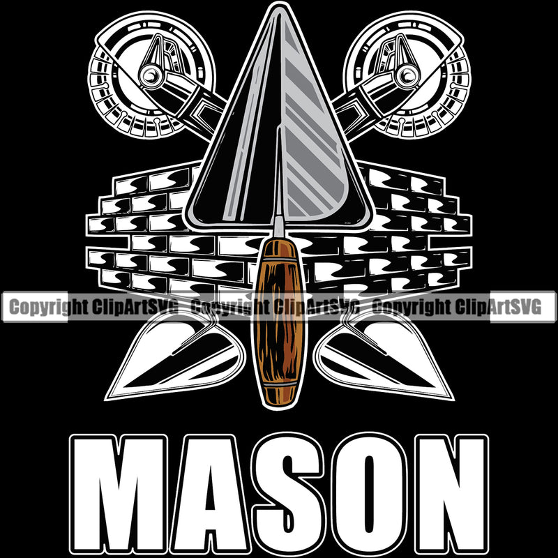 Mason Silhouette White Color Quote Masonry Construction House Wall Builder Black Background Concrete Block Work Worker Build Cement Bricklayer Brick Repair Company Art Logo Clipart SVG