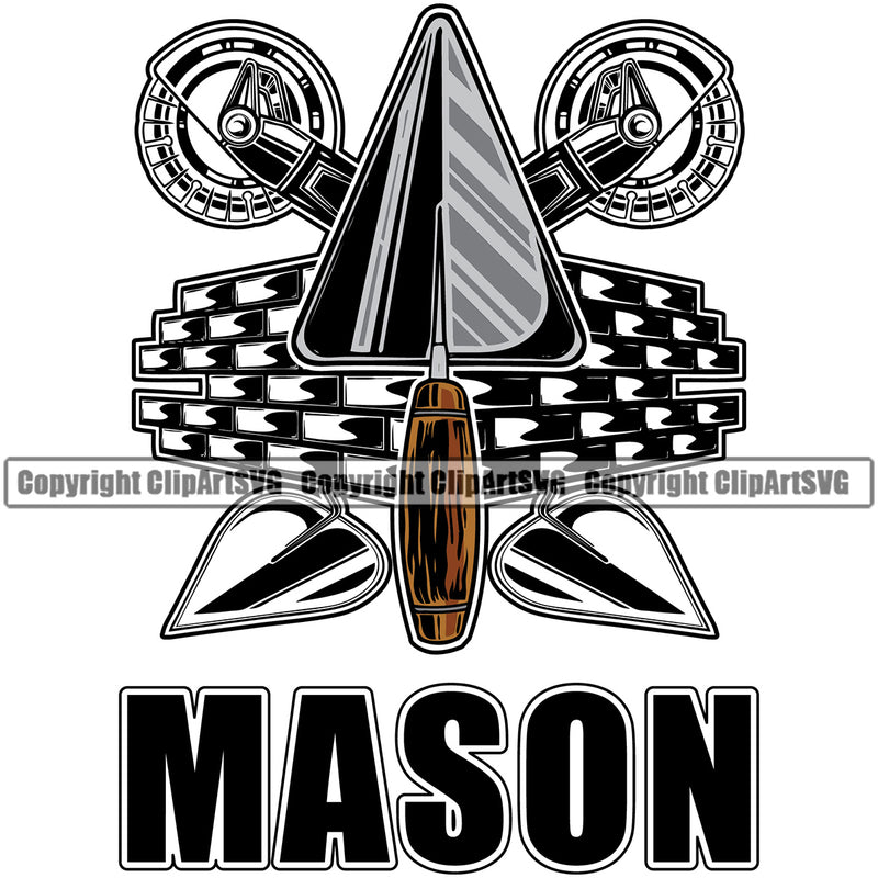 Mason Black Color Quote Masonry Construction House Wall Builder Equipment Vector Design Element Concrete Block Work Worker Build Cement Bricklayer Brick Repair Company Art Logo Clipart SVG