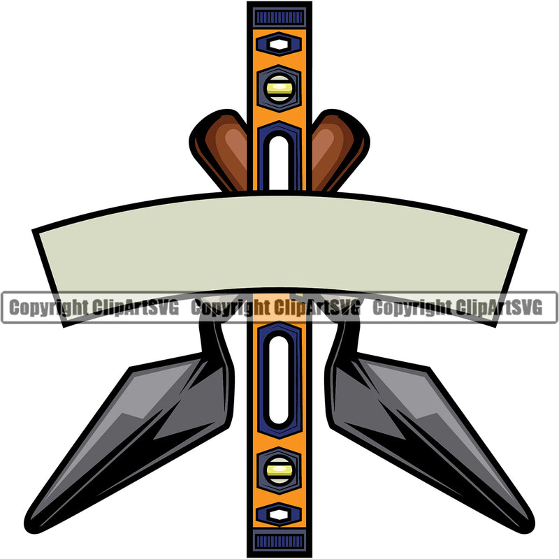 Mason Color Design Element With Ribbon Vector White Background Masonry Construction House Wall Builder Concrete Block Work Worker Build Cement Bricklayer Brick Repair Company Art Logo Clipart SVG