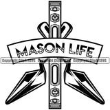 Mason Life Quote Black And White Color Design Element With Ribbon Vector Masonry Construction House Wall Builder Concrete Block Work Worker Build Cement Bricklayer Brick Repair Company Art Logo Clipart SVG