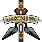 Mason Life Color Quote Design Element With Ribbon Vector White Background Masonry Construction House Wall Builder Concrete Block Work Worker Build Cement Bricklayer Brick Repair Company Art Logo Clipart SVG