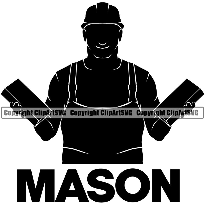 Mason Silhouette Man Double Hand Holding Brick Vector Design Element Masonry Construction House Wall Builder Concrete Block Work Worker Build Cement Bricklayer Brick Repair Company Art Logo Clipart SVG