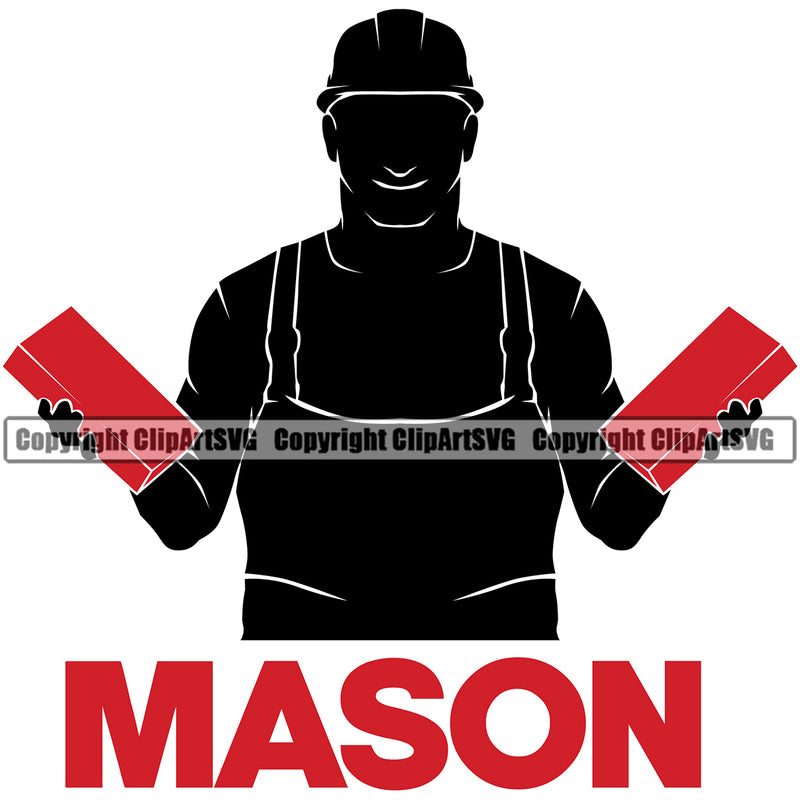 Mason Color Quote Silhouette Man Double Hand Holding Brick Vector Design Element Masonry Construction House Wall Builder Concrete Block Work Worker Build Cement Bricklayer Brick Repair Company Art Logo Clipart SVG