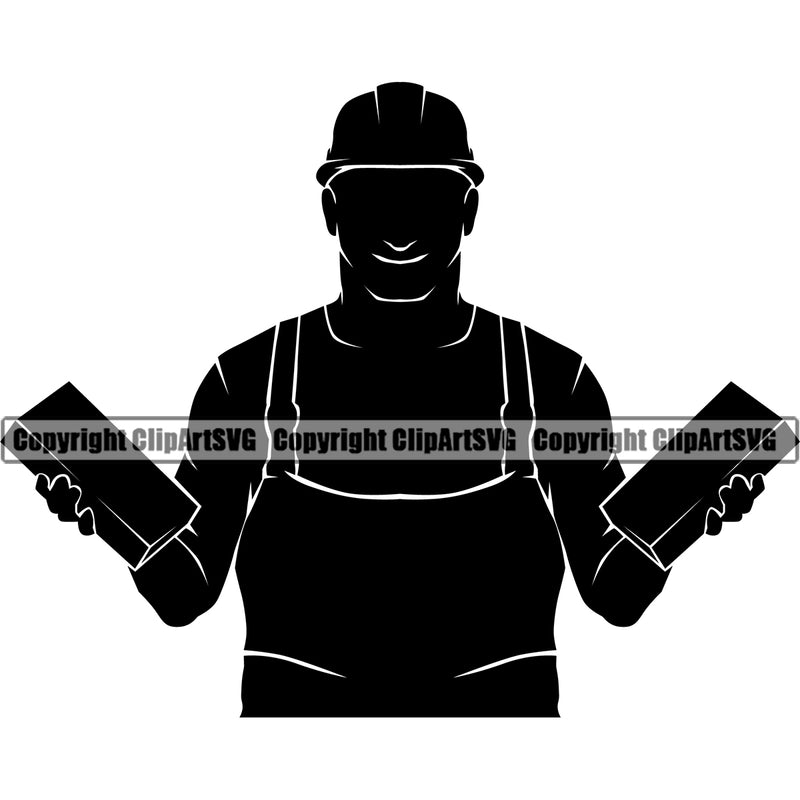 Mason silhouette Man Body Design Element Masonry Construction House Wall Builder Concrete Block Work Worker Holding Brick Build Cement Bricklayer Brick Repair Company Art Logo Clipart SVG
