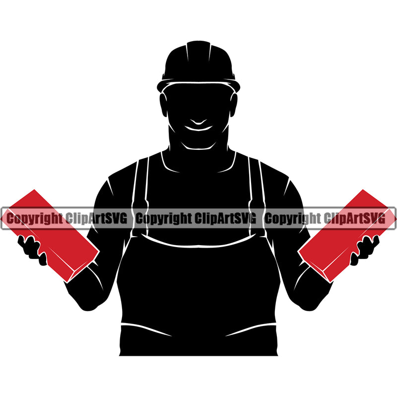 Mason silhouette Man Body Design Element Masonry Construction House Wall Builder Concrete Block Work Worker Holding Brick Build Cement Bricklayer Color Brick White Background Design Element Repair Company Art Logo Clipart SVG