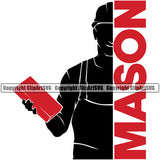 Mason Red Color Quote Man Hand Holding Brick Silhouette Vector Design Element Masonry Construction House Wall Builder Concrete Block Work Worker Build Cement Bricklayer Brick Repair Company Art Logo Clipart SVG