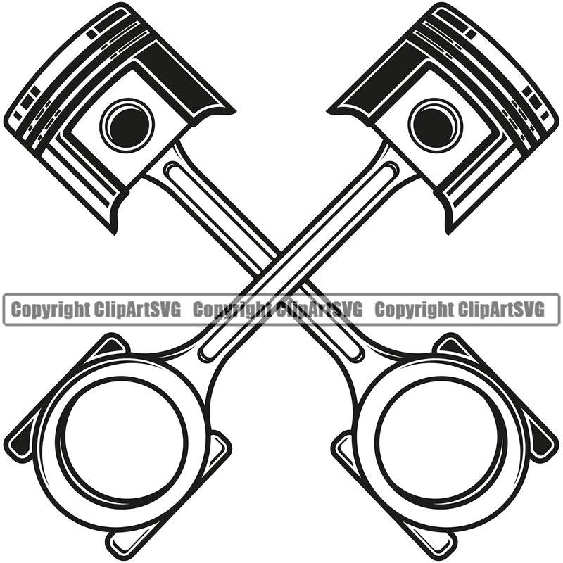 Mechanic Pistons Engine Piece Crossed Design Element Engine Auto Repair Automotive Service Car Truck Motorcycle Technician Garage Shop Vehicle Maintenance Company Business Logo Clipart SVG
