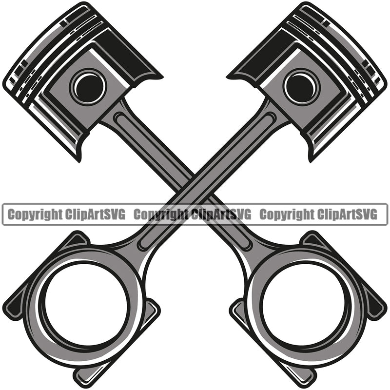 Mechanic Pistons Engine Piece Crossed Color Design Element Engine Auto Repair Automotive Service Car Truck Motorcycle Technician Garage Shop Vehicle Maintenance Company Business Logo Clipart SVG