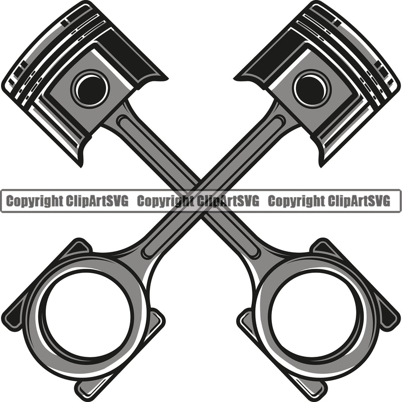 Mechanic Pistons Engine Piece Crossed Color Design Element Motorcycle Technician Garage Shop Vehicle Engine Auto Automotive Service Car Truck Company Business Logo Clipart SVG