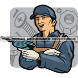 Cartoon Mechanic Character Holding Drill Mechanic Engine Auto Repair Automotive Service Car Truck Motorcycle Technician Garage Shop Vehicle Maintenance Design Element Company Business Logo Clipart SVG