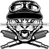 Cartoon Tiger Head Character Piston Crossed Design Element Mechanic Engine Auto Repair Automotive Service Car Truck Motorcycle Technician Garage Shop Vehicle Maintenance Company Business Logo Clipart SVG