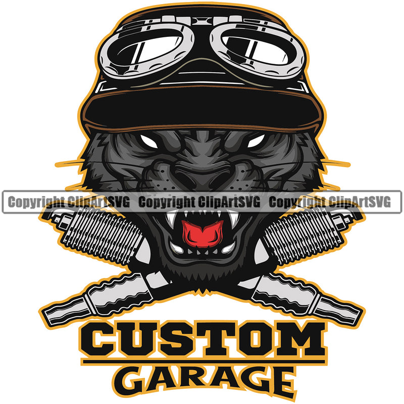 Custom Garage Quote Color Vector Tiger Color Head Crossed Piston Mechanic Engine Auto Repair Automotive Service Car Truck Motorcycle Technician Garage Shop Vehicle Maintenance Design Element Company Business Logo Clipart SVG