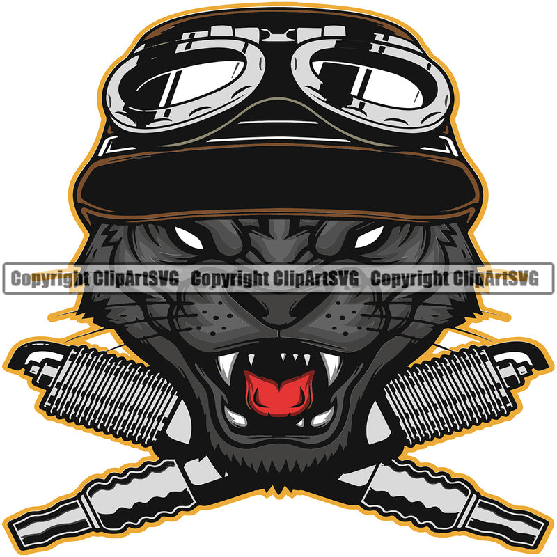 Mechanic Biker Garage Panther Color Head Engine Auto Repair Automotive Service Car Truck Motorcycle Technician Garage Shop Vehicle Maintenance Design Element Company Business Logo Clipart SVG