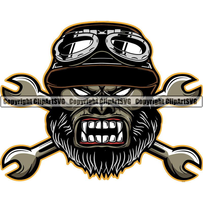 Cartoon Gorilla Angry Face Sticker Design Element Engine Auto Repair Automotive Service Car Truck Motorcycle Technician Garage Shop Vehicle Maintenance Design Element Company Business Logo Clipart SVG