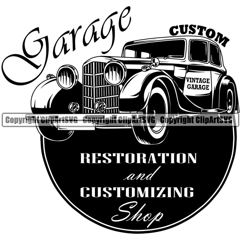Garage Custom Restoration And Customizing Shop Quote Logo Design Element Mechanic Engine Auto Repair Automotive Service Car Truck Motorcycle Technician Garage Shop Vehicle Maintenance Company Business Clipart SVG