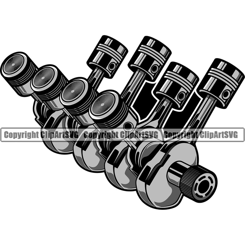 Chrome Piston 8 Cylinder Car Vehicle Auto Part Biker Mechanic Vector Mechanic Engine Auto Repair Automotive Service Car Truck Motorcycle Technician Garage Shop Vehicle Maintenance Design Element Company Business Logo Clipart SVG