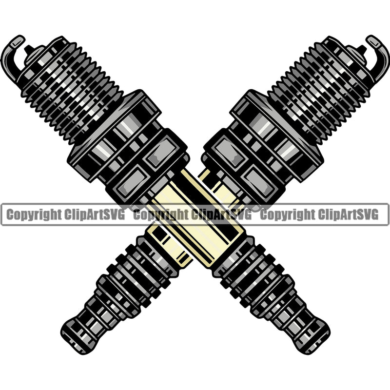 Engine Spark Plug Crossed Color Vector Design Element Mechanic Engine Auto Repair Automotive Service Car Truck Motorcycle Technician Garage Shop Vehicle Maintenance Company Business Logo Clipart SVG
