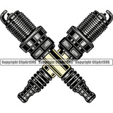 Engine Spark Plug Crossed Color Vector Design Element Mechanic Engine Auto Repair Automotive Service Car Truck Motorcycle Technician Garage Shop Vehicle Maintenance Company Business Logo Clipart SVG