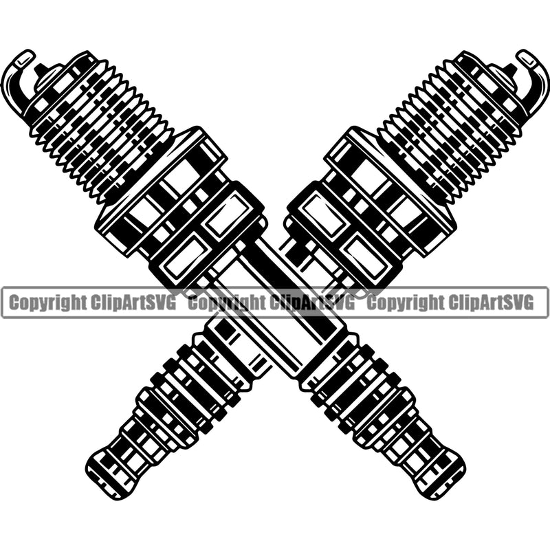Engine Spark Plug Crossed Color Design Element Mechanic Engine Auto Repair Automotive Service Car Truck Motorcycle Technician Shop Vehicle Maintenance Company Business Logo Clipart SVG