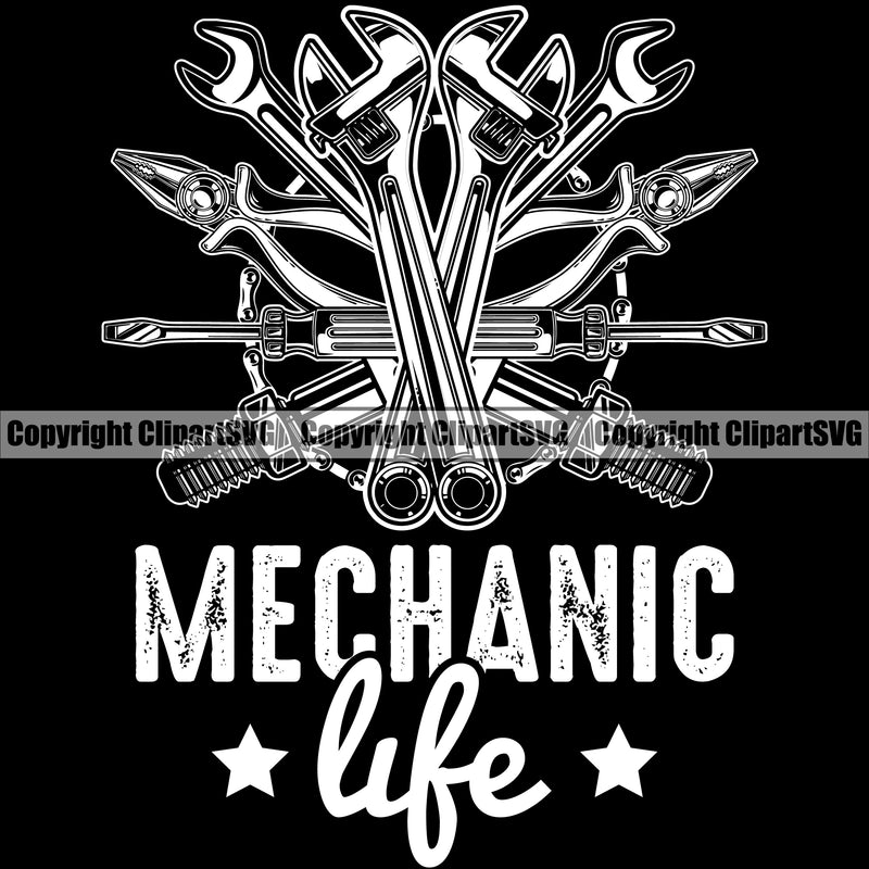 Mechanic Life Quote Tools Accessories Vector Design Element Black Background Mechanic Engine Auto Repair Automotive Service Car Truck Motorcycle Technician Garage Shop Vehicle Maintenance Design Element Company Business Logo Clipart SVG