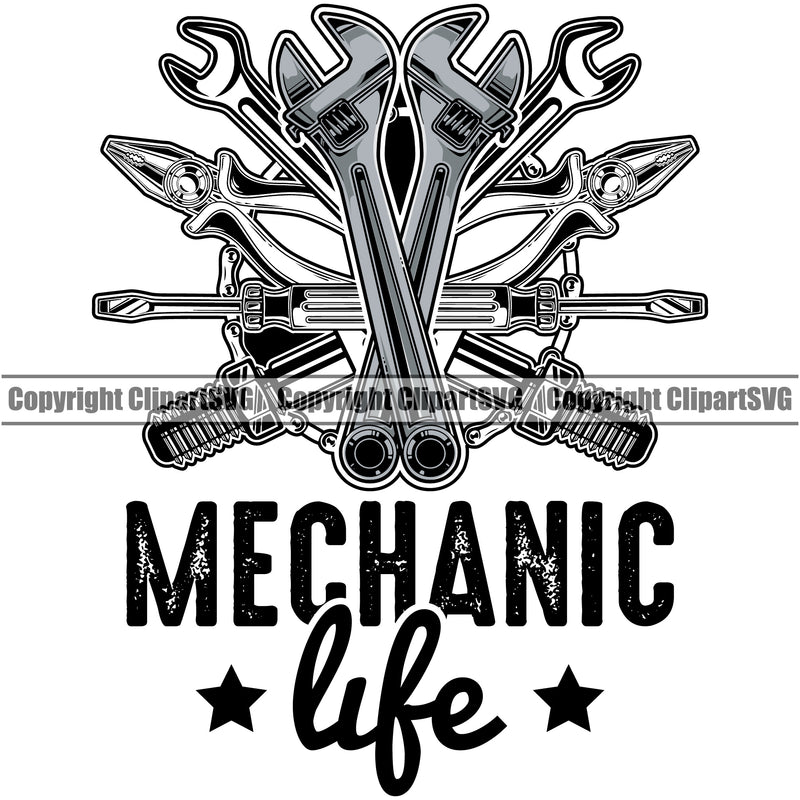 Mechanic Life Quote Color Vector Engine Auto Repair Automotive Service Accessories Design Element Car Truck Motorcycle Technician Garage Shop Vehicle Maintenance White Background Company Business Logo Clipart SVG