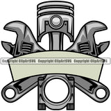 Engine Piston Wrench Crossed Design Element Mechanic Engine Auto Repair Automotive Service Car Truck Motorcycle Technician Garage Shop Vehicle Maintenance Company Business Logo Clipart SVG