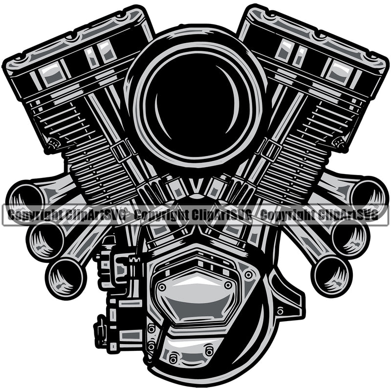 Motorcycle Car Engine Auto Mechanic Biker Part Biker Repair Service White Background Design Element Mechanic Engine Auto Repair Automotive Service Car Truck Motorcycle Technician Garage Shop Vehicle Maintenance Company Business Logo Clipart SVG