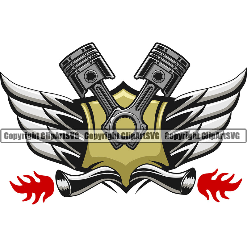 Mechanic Engine Piston Wings Color Design Element Auto Repair Automotive Service Car Truck Motorcycle Technician Garage Shop Vehicle Maintenance Company Business Logo Clipart SVG