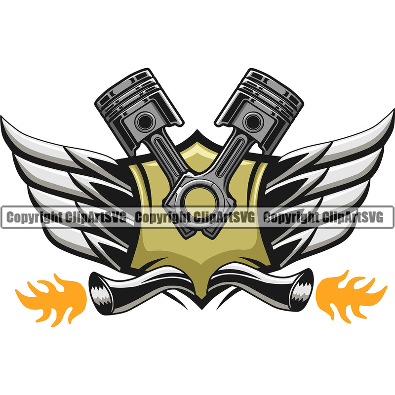 Mechanic Logo Custom Hot Rod Piston Auto Car Biker Color Piston Wings Design Element Mechanic Engine Auto Repair Automotive Service Car Truck Motorcycle Technician Garage Shop Vehicle Maintenance Design Element Company Business Logo Clipart SVG