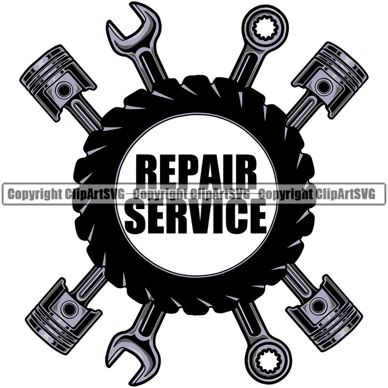 Repair Service Quote Piston Tire Wrench Logo Design Element Mechanic Engine Auto Repair Automotive Service Car Truck Motorcycle Technician Garage Shop Vehicle Maintenance Company Business Logo Clipart SVG