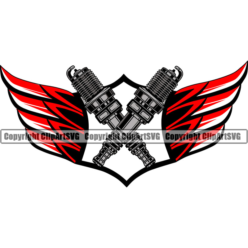 Engine Flash Plug Wing Color Vector Design Element Mechanic Engine Auto Repair Automotive Service Car Truck Motorcycle Technician Garage Shop Vehicle Maintenance Company Business Logo Clipart SVG