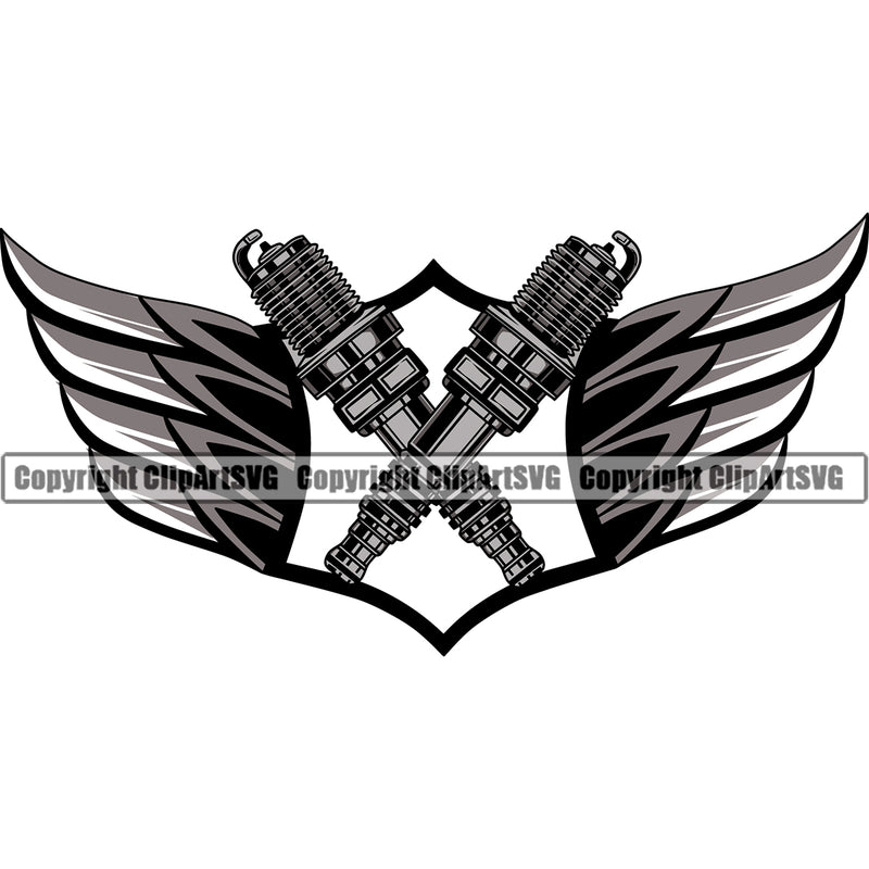Engine Flash Plug With Wings Design Element Mechanic Engine Auto Repair Automotive Service Car Truck Motorcycle Technician Garage Shop Vehicle Maintenance Company Business Logo Clipart SVG