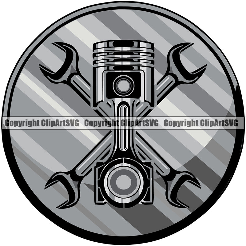 Mechanic Logo Piston Monkey Wrench Crossed Color Design Element Mechanic Engine Auto Repair Automotive Service Car Truck Motorcycle Technician Garage Shop Vehicle Maintenance Design Element Company Business Logo Clipart SVG