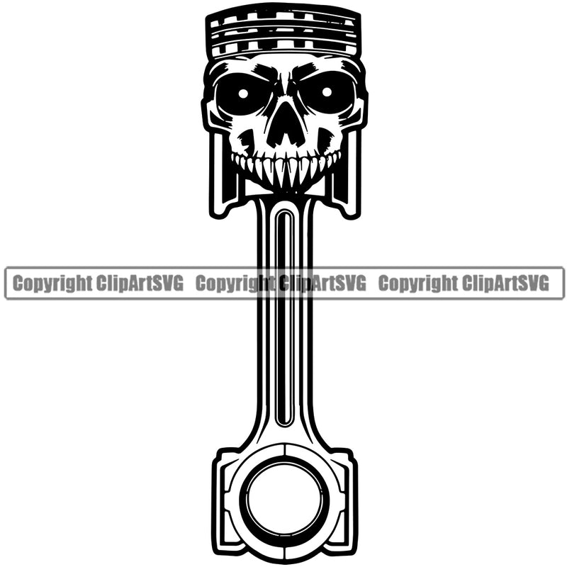 Engine Piston Skull Skeleton Head Design Element Mechanic Engine Auto Repair Automotive Service Car Truck Motorcycle Technician Garage Shop Vehicle Maintenance Company Business Logo Clipart SVG