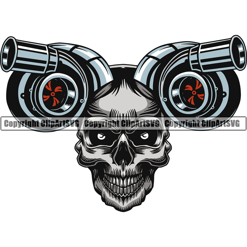 Skull Skeleton Turbo Color Design Element Mechanic Engine Auto Repair Automotive Service Car Truck Motorcycle Technician Garage Shop Vehicle Maintenance Company Business Logo Clipart SVG
