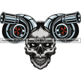 Skull Skeleton Turbo Color Design Element Mechanic Engine Auto Repair Automotive Service Car Truck Motorcycle Technician Garage Shop Vehicle Maintenance Company Business Logo Clipart SVG