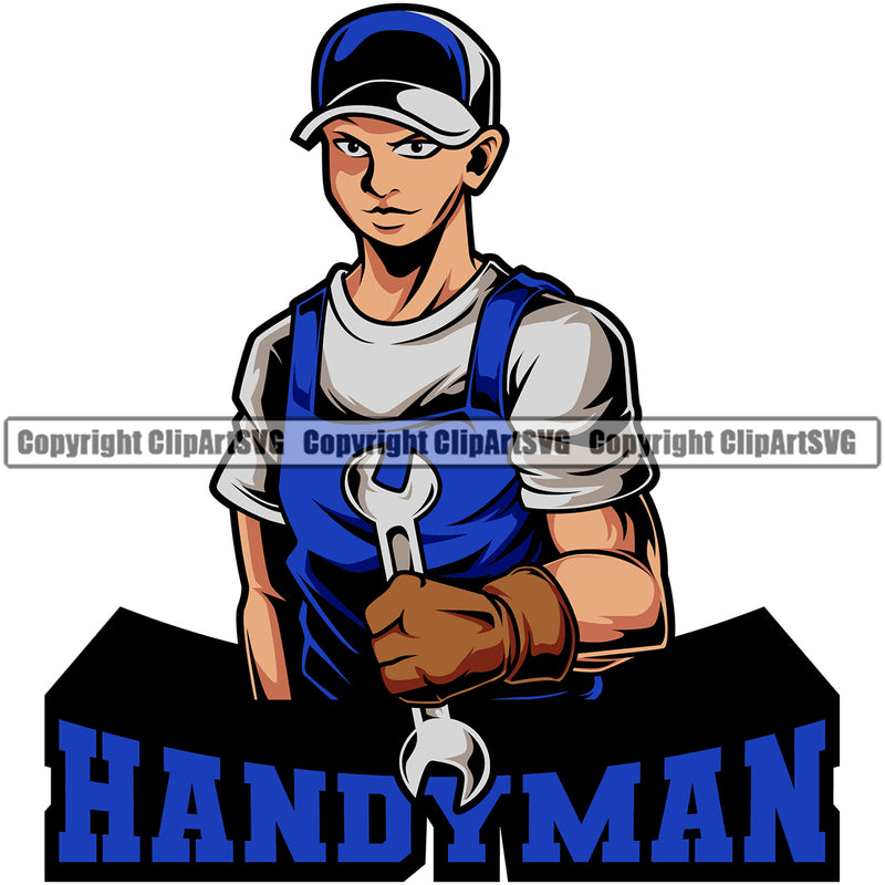 Handyman Quote Mechanic Holding Wrench Engine Auto Repair Automotive Service Car Truck Motorcycle Technician Garage Shop Vehicle Maintenance Design Element Company Business Logo Clipart SVG