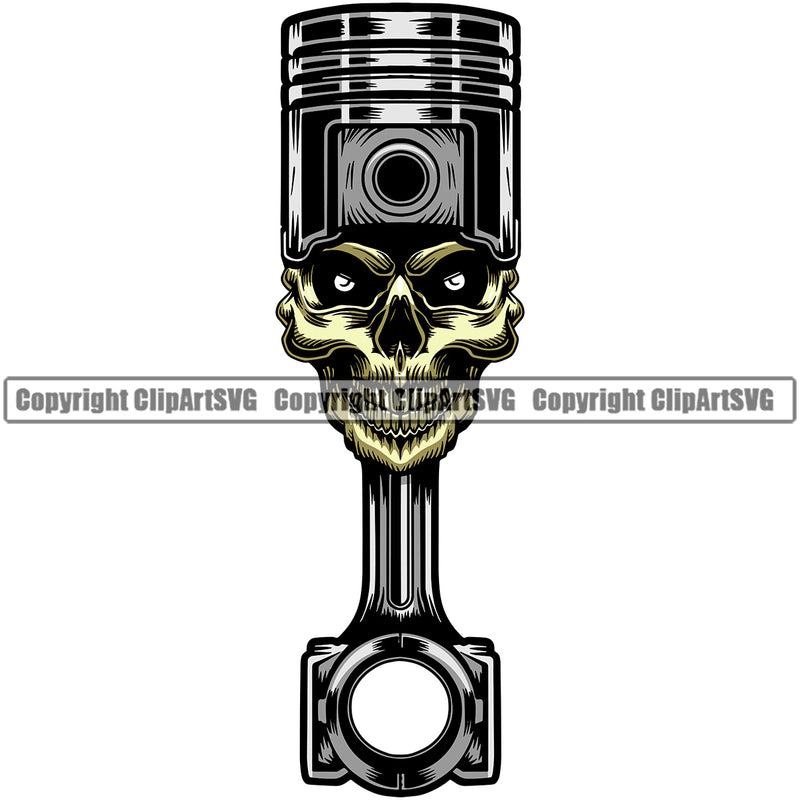 Skull Skeleton Piston Head Color Vector Design Element Mechanic Engine Auto Repair Automotive Service Car Truck Motorcycle Technician Garage Shop Vehicle Maintenance Company Business Logo Clipart SVG