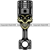 Skull Skeleton Piston Head Color Vector Design Element Mechanic Engine Auto Repair Automotive Service Car Truck Motorcycle Technician Garage Shop Vehicle Maintenance Company Business Logo Clipart SVG