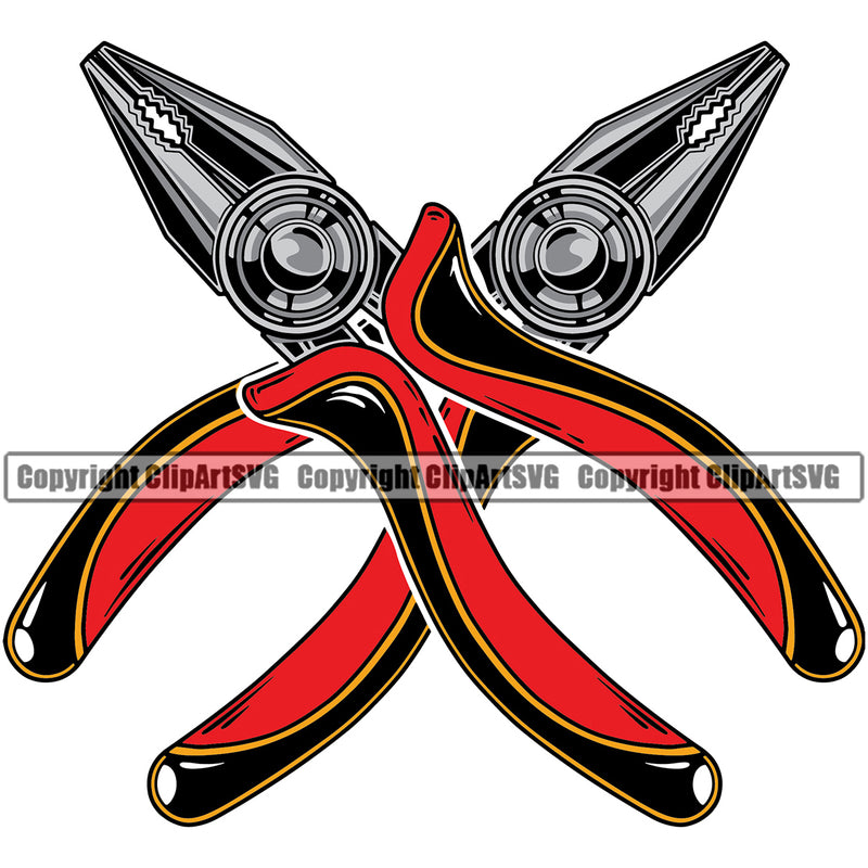 Mechanic Pliers Crossed Color Design Element Engine Auto Repair Automotive Service Car Truck Motorcycle Technician Garage Shop Vehicle Maintenance Company Business Logo Clipart SVG