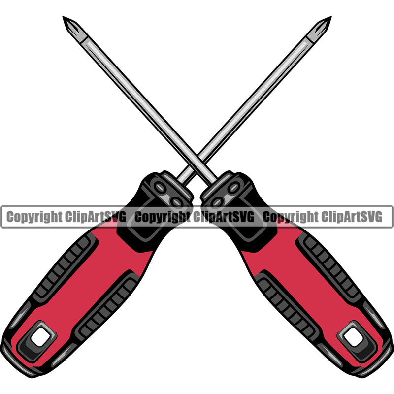 Screwdrivers Crossed Color Handel Vector Design Element Mechanic Engine Auto Repair Automotive Service Car Truck Motorcycle Technician Garage Shop Vehicle Maintenance Company Business Logo Clipart SVG