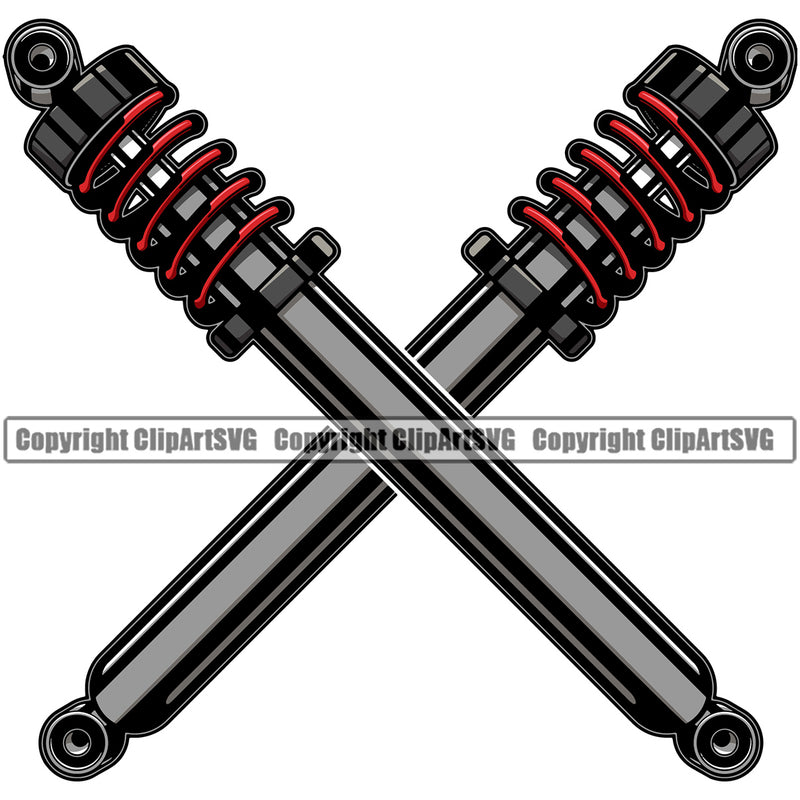 Mechanic Shock Absorber Crossed Vector Color Design Element Engine Auto Repair Automotive Service Car Truck Motorcycle Technician Garage Shop Vehicle Maintenance Company Business Logo Clipart SVG