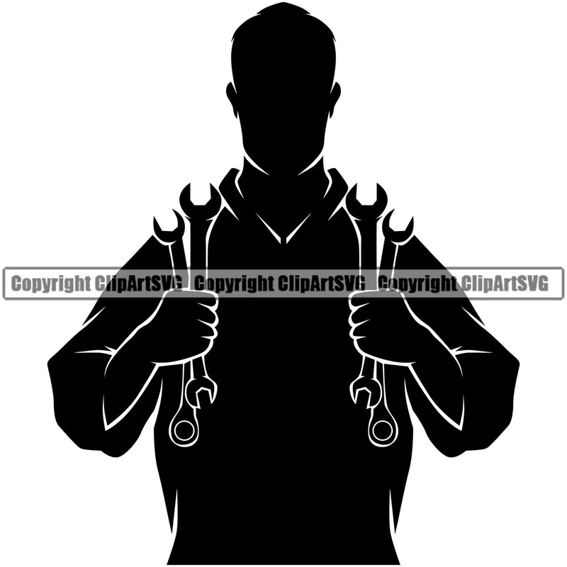 Silhouette Mechanic Holding Wrench Vector Design Element Engine Auto Repair Automotive Service Car Truck Motorcycle Technician Garage Shop Vehicle Maintenance Company Business Logo Clipart SVG