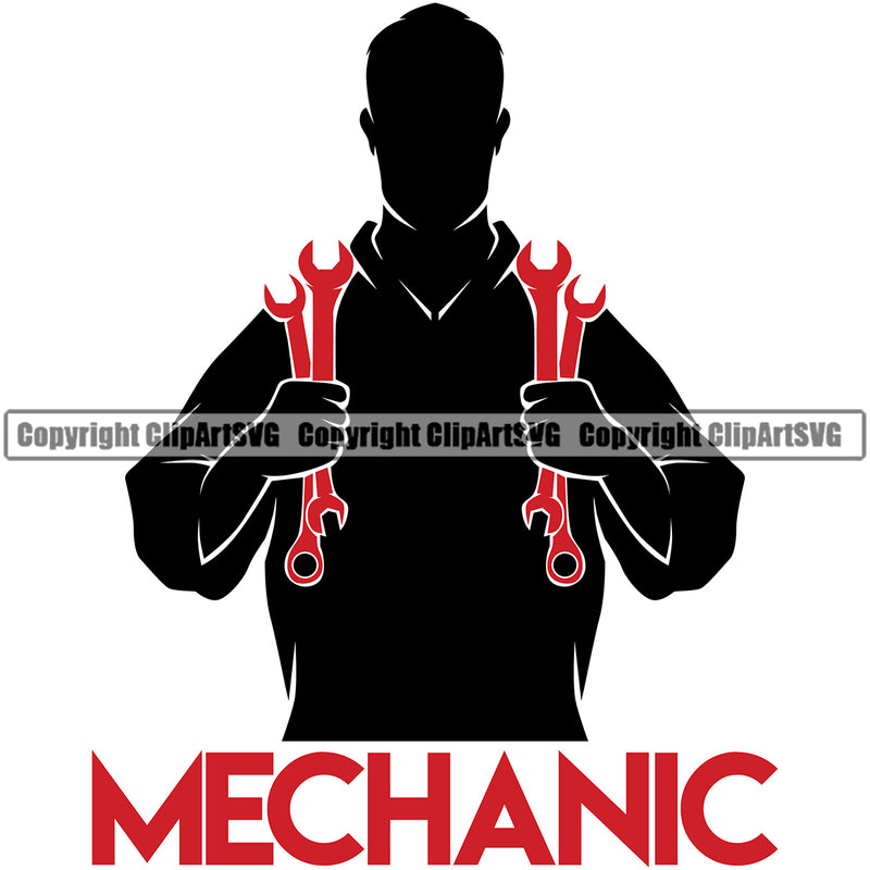 Mechanic Red Color Quote Holding Wrench Engine Auto Repair Automotive Service Car Truck Motorcycle Technician Garage Shop Vehicle Maintenance Design Element Company Business Logo Clipart SVG