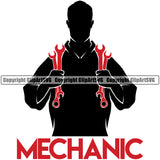 Mechanic Red Color Quote Holding Wrench Engine Auto Repair Automotive Service Car Truck Motorcycle Technician Garage Shop Vehicle Maintenance Design Element Company Business Logo Clipart SVG