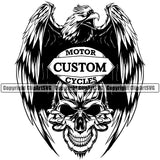 Motor Custom Cycles Quote Eagle Holding Skull Head Design Element Mechanic Engine Auto Repair Automotive Service Car Truck Motorcycle Technician Garage Shop Maintenance Company Business Logo Clipart SVG